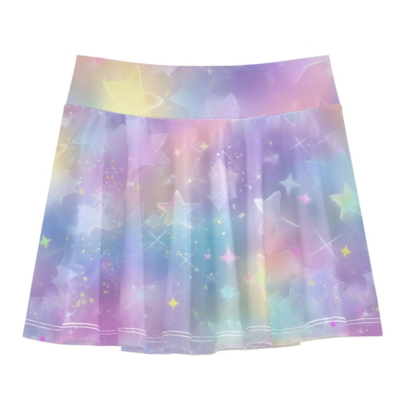 Girls' Skorts Elastic Waist Skorts with Inner Shorts Athletic Workout Shorts Skirts Pastel Colors Stars Pattern Small