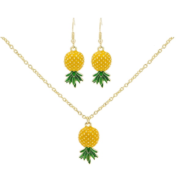 Fiaya Women Pineapple Earrings Necklace Pendant Set, Cute Tropical Fruit Jewelry Setof 3, Pendant Jewelry Accessories for Women