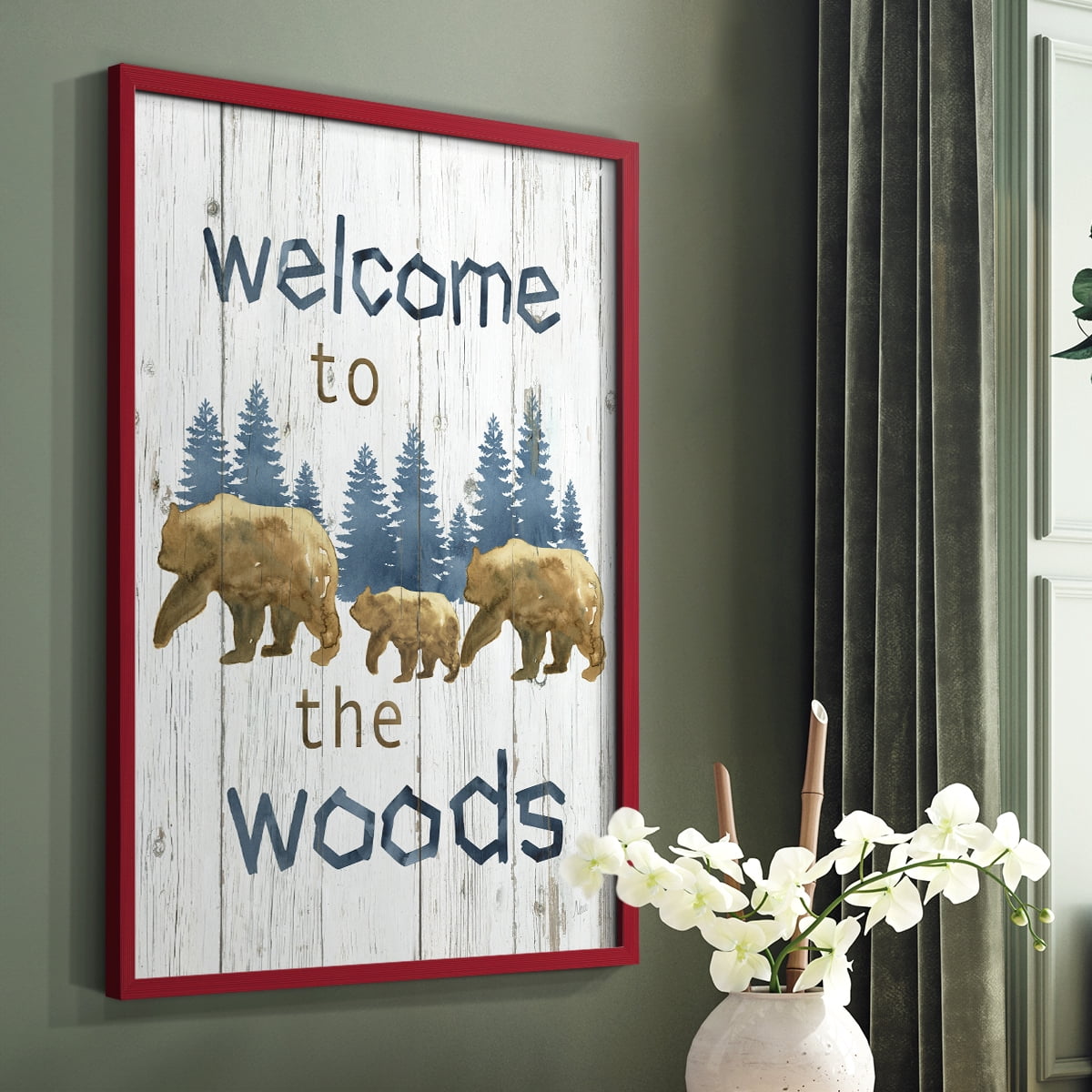 Welcome to the Woods Framed Print in Red Solid Wood 11 x 14 Framed Print