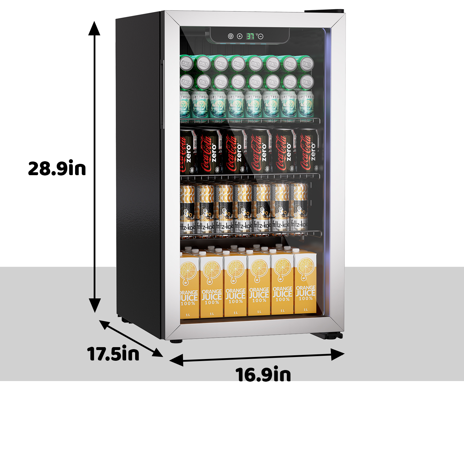Compact Beverage Refrigerator, 108 Can/3.0 Cubic Feet Fridge with Glass Front Door for Soda, Beer or Wine, Under Counter Drink Dispenser