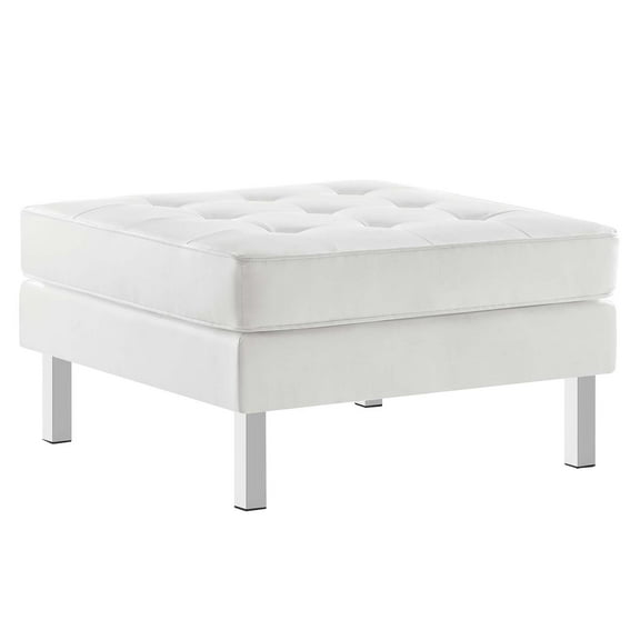 Modway Loft Tufted Vegan Leather Upholstered Living Room Ottoman in Silver White