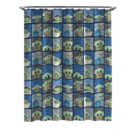 Baby Yoda 13-Piece Kids Shower Curtain and Hook Set, 72 x 72, Microfiber, Green, Star Wars