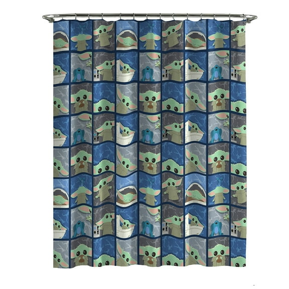 Baby Yoda 13-Piece Kids Shower Curtain and Hook Set, 72 x 72, Microfiber, Green, Star Wars