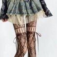 thumbnail image 1 of Voska Gothic Retro Hollow Lace Thigh High Stockings Bow Ribbon Decor Sheer Fishnet Long Socks Fashion Mesh Hosiery For Women Girls Daily And Costume Wear, 1 of 2