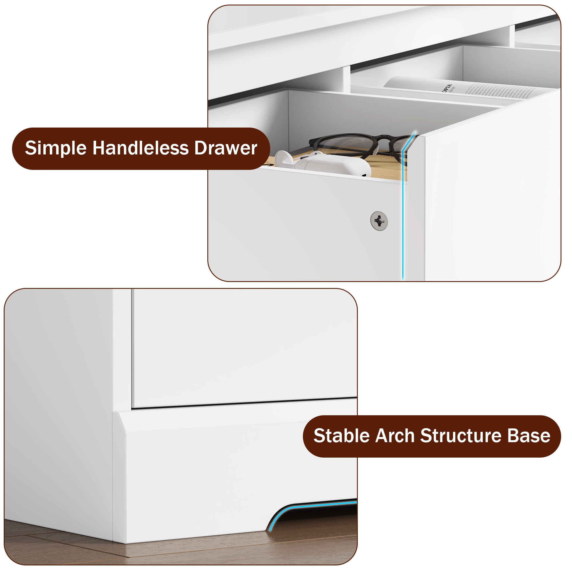 Homfa 7 Drawer Double Dresser, 47.2"W Contemporary Wood Chest of Drawer Storage Cabinet for Bedroom Living Room, White