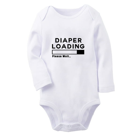 Diaper Loading Please Wait Funny Rompers, Newborn Baby Unisex Bodysuits, Infant Jumpsuits, Toddler 0-12 Months Kids Long Sleeves Oufits (White, 6-12 Months)