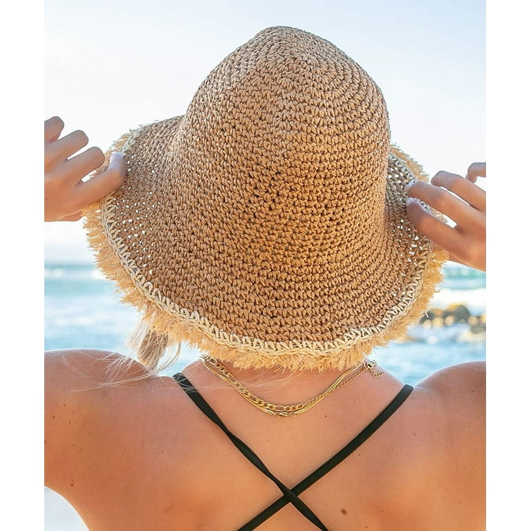Women Crochet Bucket Hat Straw Hats for Women Panama Roll Up Hat  Lightweight Beach Sun Hat Straw Bucket Hat