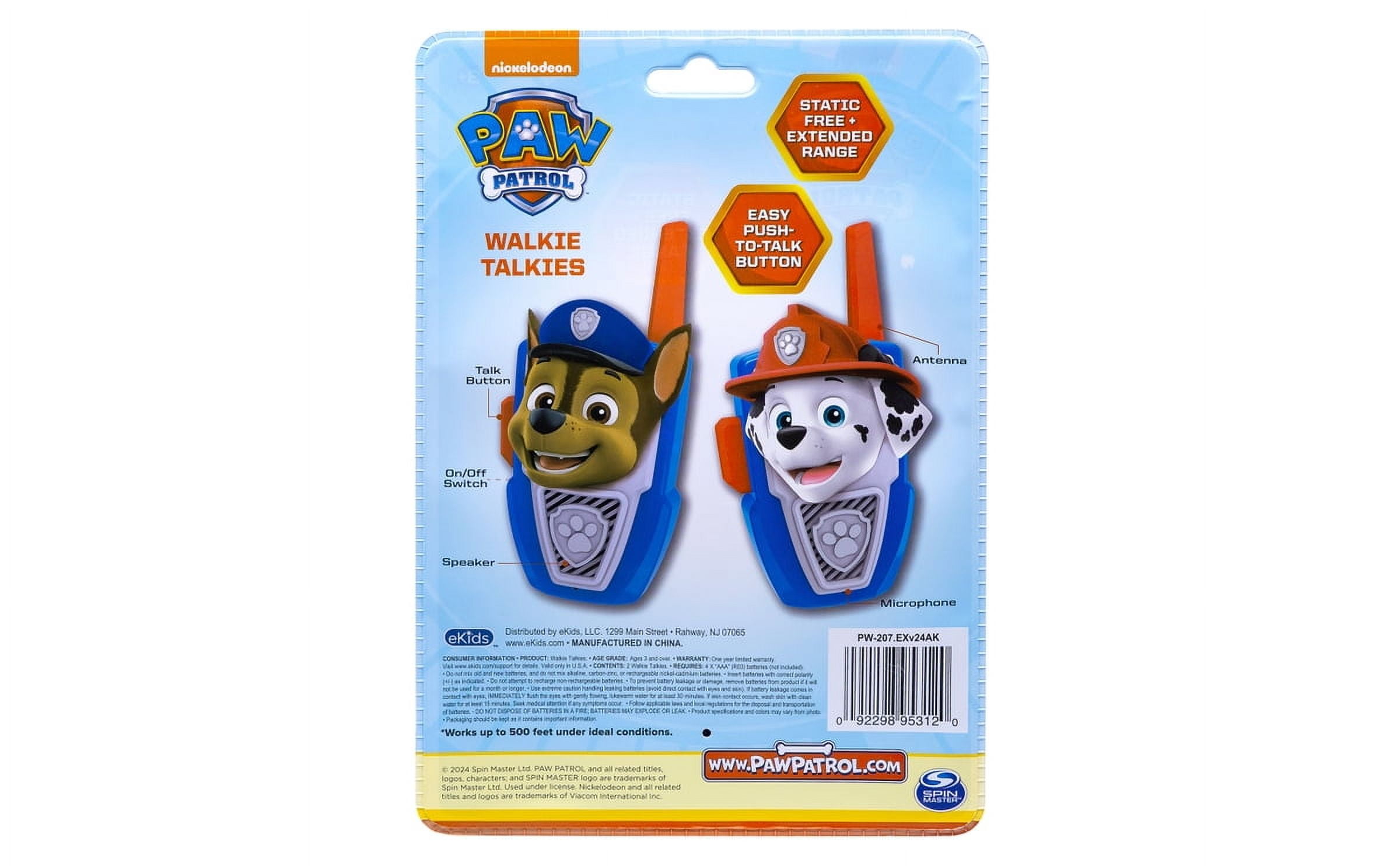 Paw Patrol Walkie Talkies, Marshall & Chase Set of 2 - Push to Talk Button for Children Ages 3+