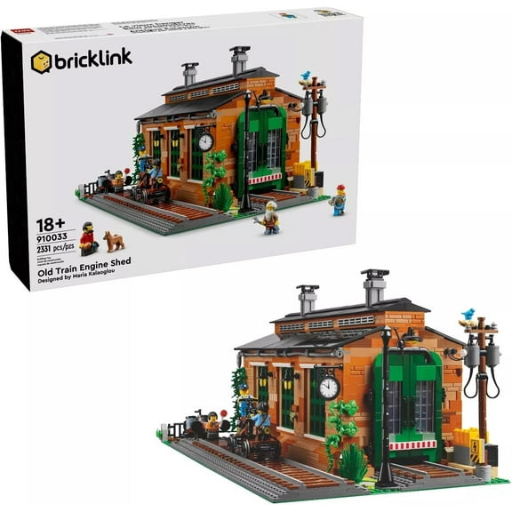 LEGO 910033 Old Train Engine Shed Building Kit - 2,331 Pieces - Detailed Workshop with 6 Minifigures, Working Overhead Crane, and Realistic Railway Maintenance Scene