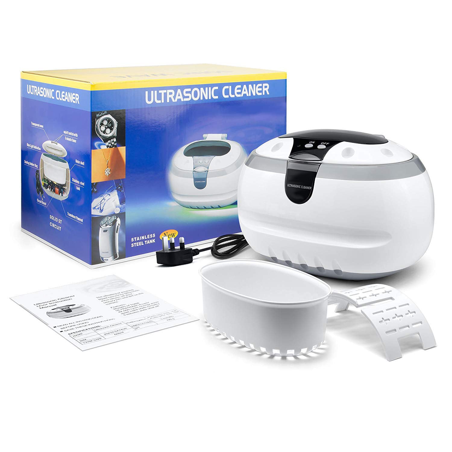 Mini Ultrasonic Cleaner, Stainless Steel, 0.6 Liters