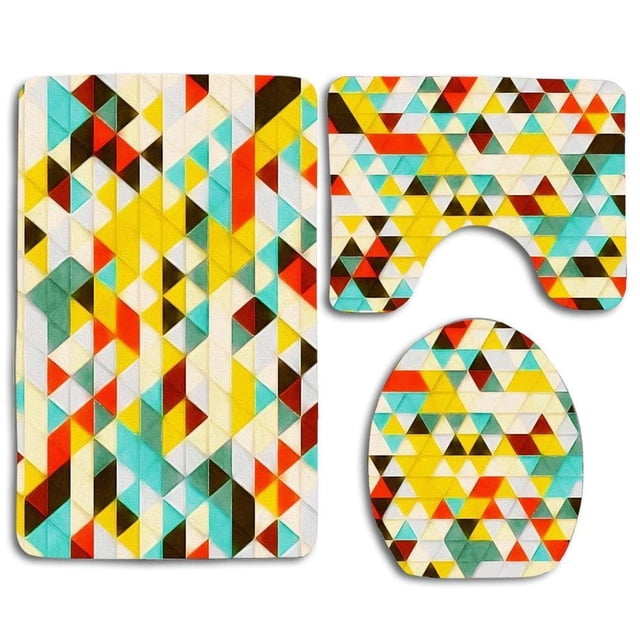 ABPHQTO triangulos Juego de alfombras de baño de 3 piezas Alfombra de baño Alfombra de contorno y tapa de inodoro