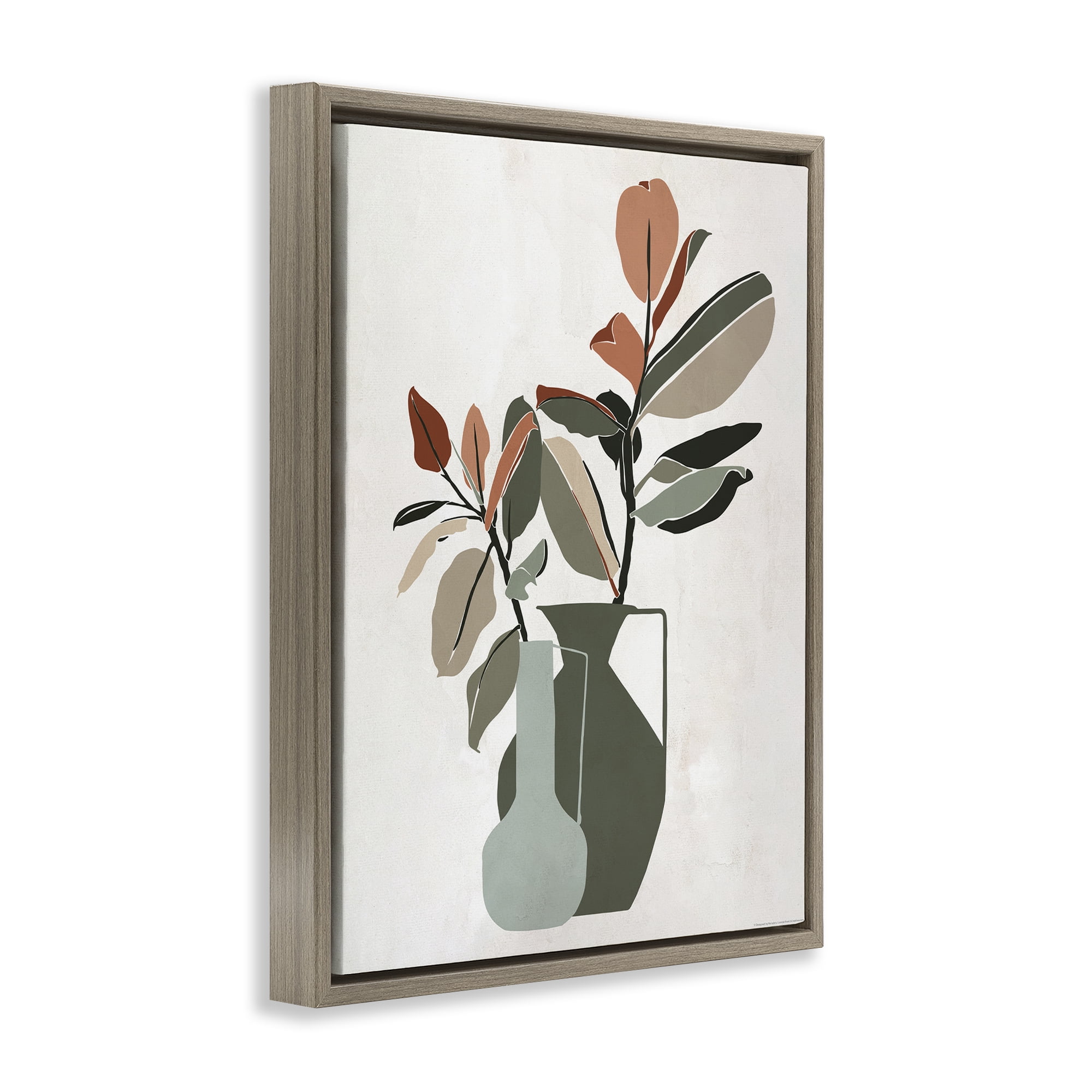 Stupell Industries Green Neutral Palette Plants Plants & Flowers Painting Brown Floater Framed Canvas Art Print Wall Art, 25 x 31