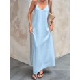 thumbnail image 5 of Women's Sleeveless Pockets Maxi Strappy Neck Flowy Loose Long Sundress Dress for Casual Beach Light Blue M, 5 of 7