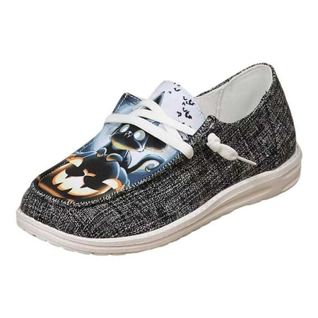 

DVKOVI Plantar Fasciitis Shoes Women Loafers Womens Shoes Flats Ladies Fabric Casual Printed Round Toe Canvas Lace Up Flat Large Size Casual Shoes Womens Slip On Sneakers Grey 40