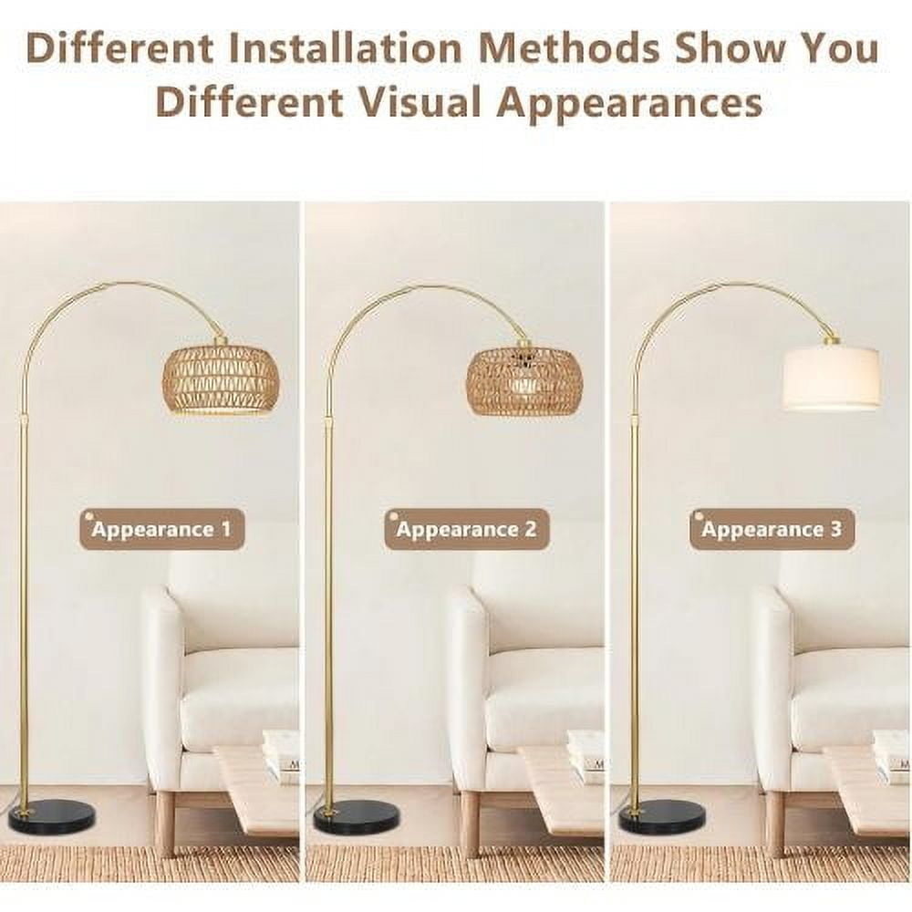 ACE-LIGHTS,Arc Dimmable LED Rattan Boho Floor Lamp with 3 Color Temperature & Remote Control,Standing Lamp,Farmhouse Tall Lamp,Over Couch Arched Reading Light for Living Room,Bedroom,Office(Gold)