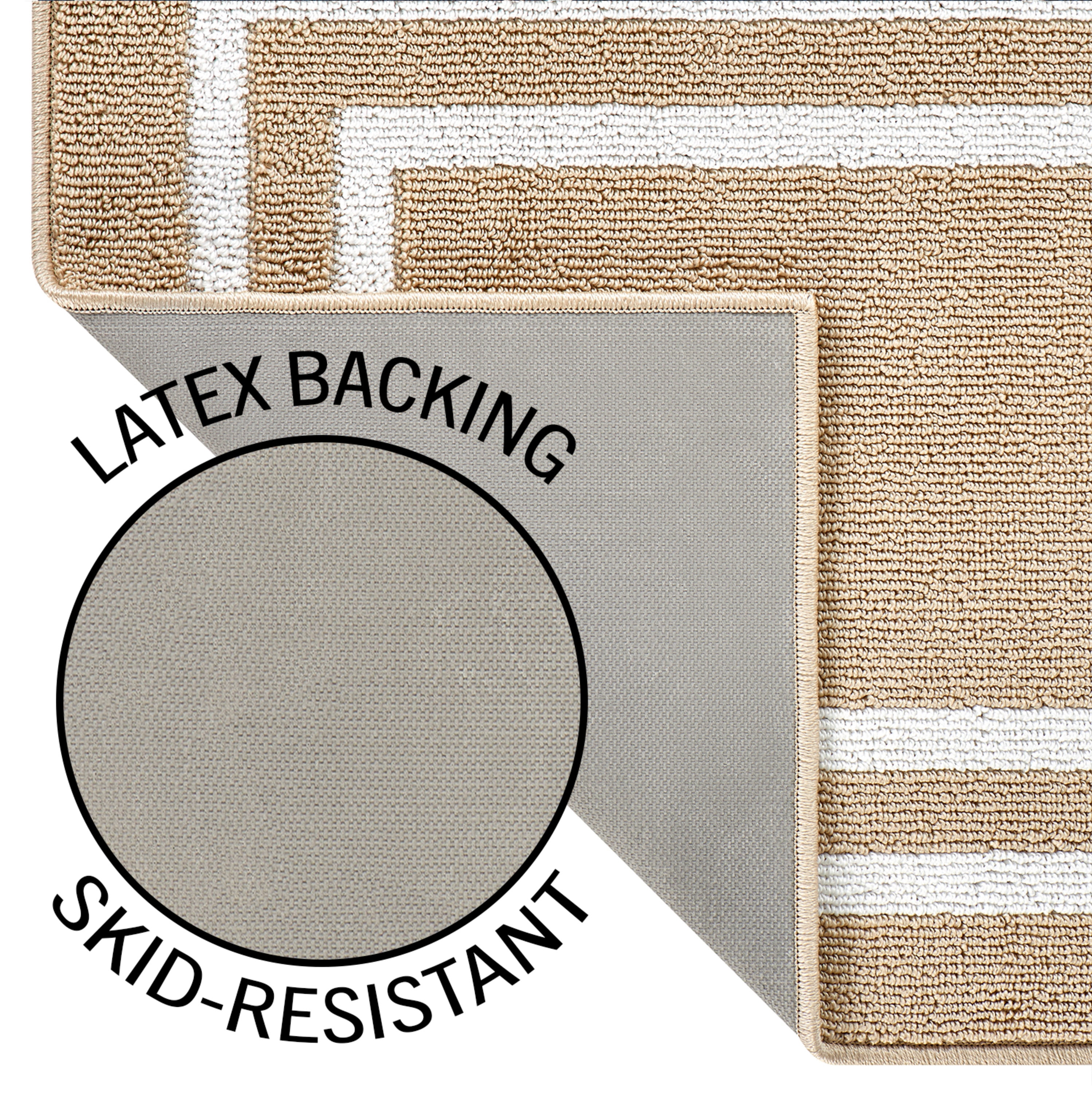Washable Skid-Resistant Runner Rug, Border, Beige and White, 26" x 45"