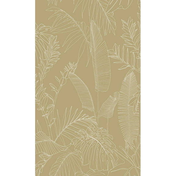 Beige Tropical Leaves Botanical Printed Non-Woven Non-Pasted Textured Wallpaper 57 Sq. Ft.