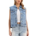 thumbnail image 1 of INSPIRE CHIC Chaleco de Denim para Mujer con Botones, Acabado Lavado, Desgastado, Sin Mangas, con Bolsillos, Talla L, Azul Lavado, 1 of 6