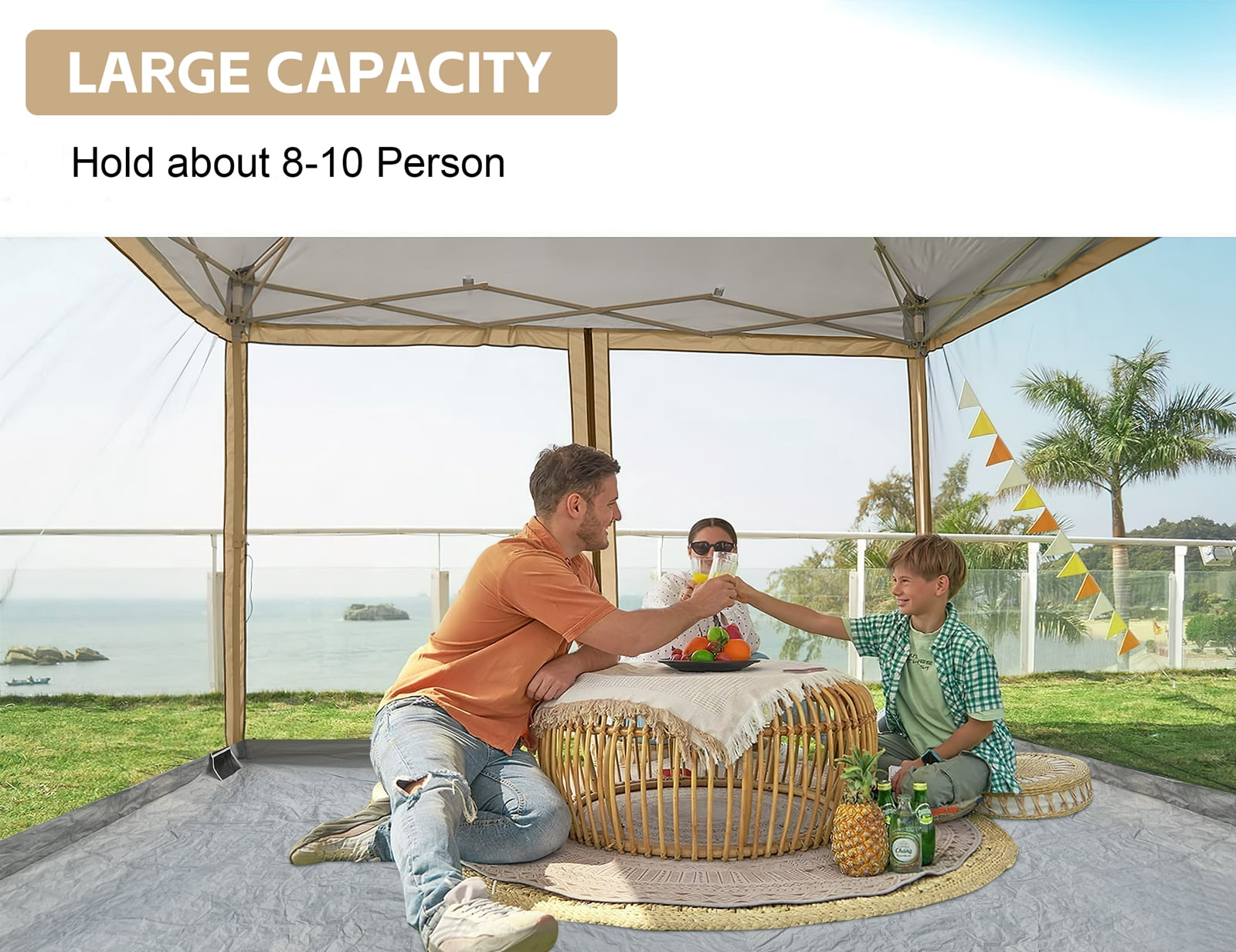 Canopy Universal Mosquito Netting Tent, Converts 10'x10' Canopy Gazebo into Camping Inner Tent, Screen House with Full PE Floors for Patio, Outdoor, Garden (TOP & Frame NOT Included) Khaki