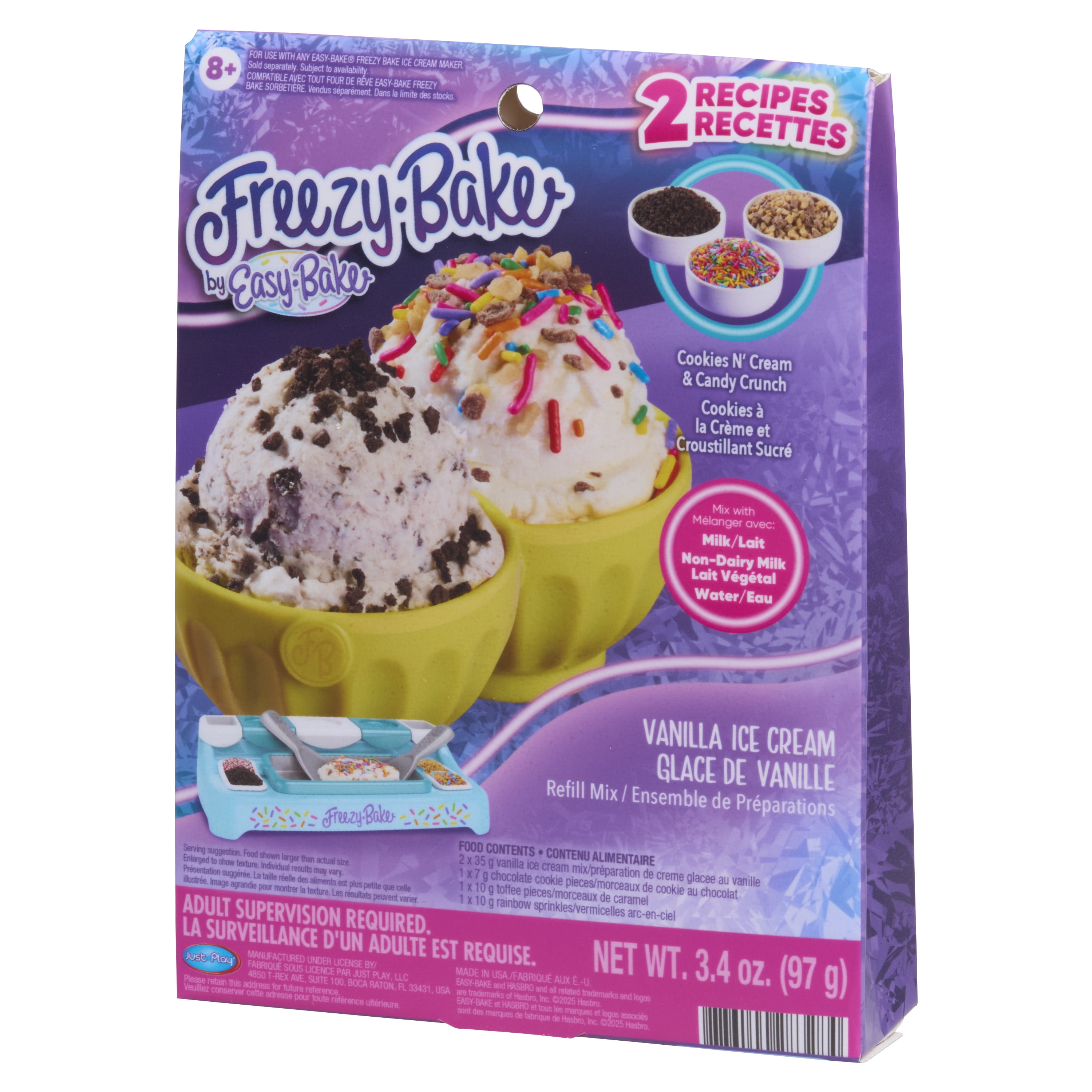 Easy-Bake Freezy-Bake Vanilla Ice Cream Mix - Cookies ’N Cream and Candy Crunch, Kids Ages 8+