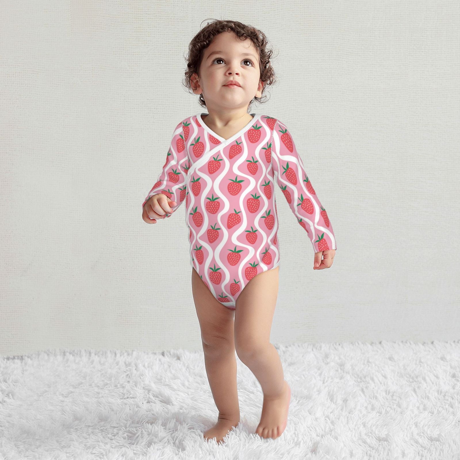 Xecao Strawberries Print Baby unisex-baby Cotton Long-sleeve Bodysuits-6 Months