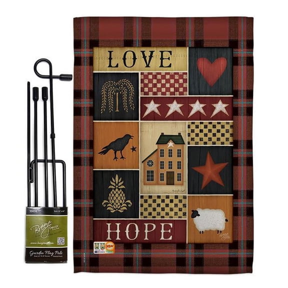 Breeze Decor BD-SH-GS-100070-IP-BO-D-US18-SB 13 x 18.5 in. Primitive Collage Love Hope Inspirational Sweet Home Impressions Decorative Vertical Double Sided Garden Flag Set with Banner Pole