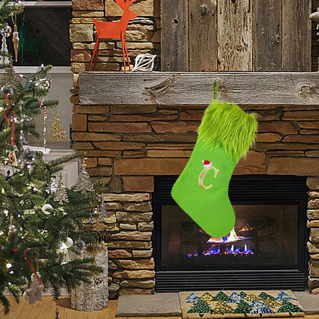 Christmas Holiday Supplies Christmas Socks Gifts Socks Venue Decoration Large Knitted Green Hairy Christmas Alphabet Socks