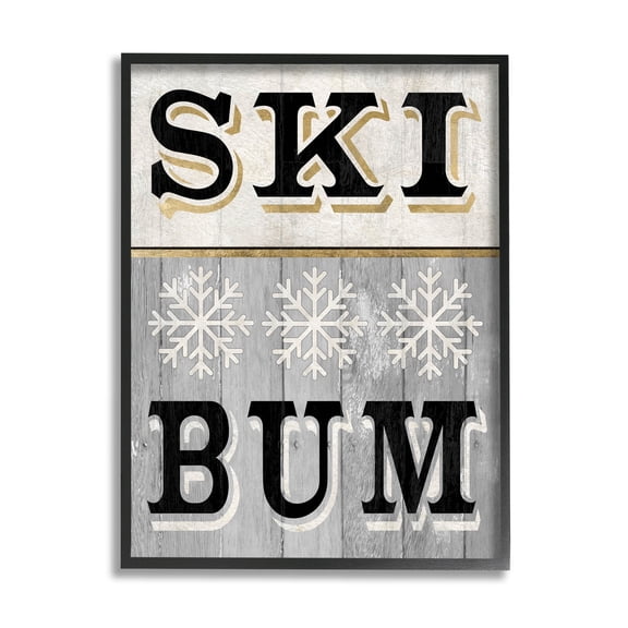 Stupell Industries Ski Bum Snowflake Sign Graphic Art Black Framed Art Print Wall Art, Design by Livi Finn