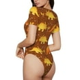 thumbnail image 3 of Naloa Dinosaurs and Leaves Women's Short-Sleeved Onesie, One-Piece Swimsuit for Parties, dates, clubs - Medium, 3 of 9