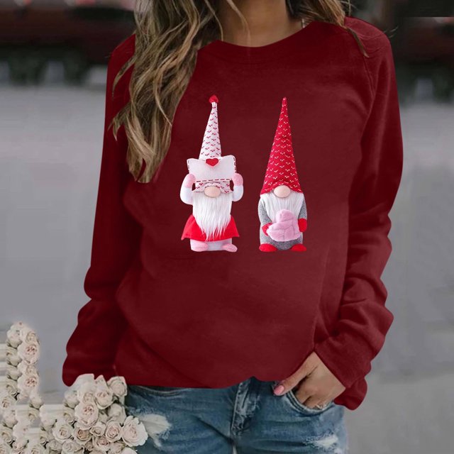 Qiopertar Mode Femmes Imprimé Col Rond Pull Tops Manches Longues Blouse Confortable Chandail en Molleton Offres de la Semaine Liquidation Moins de 5$ jusqu'à 90 % de Réduction