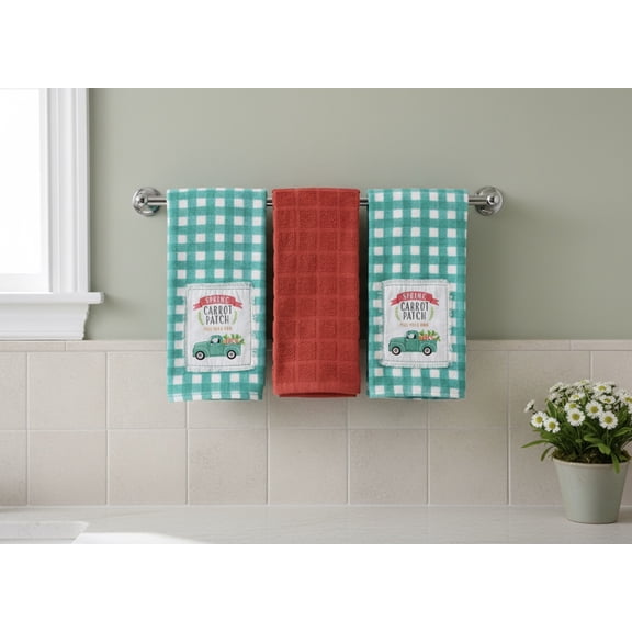 Serafina Home Spring Easter Kitchen Dish Towels, 3 Count, Green and Yellow Carrot Patch Design 15" x 25"