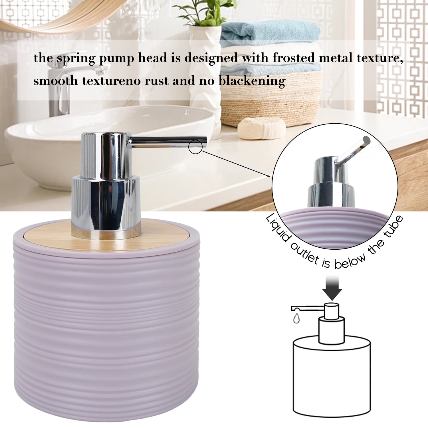 CERBIOR 6 Pcs Bamboo Bathroom Accessories Sets Irregular Stripe Design Complete Set Bathroom Decor Vanity Countertop Accessory Set, Purple