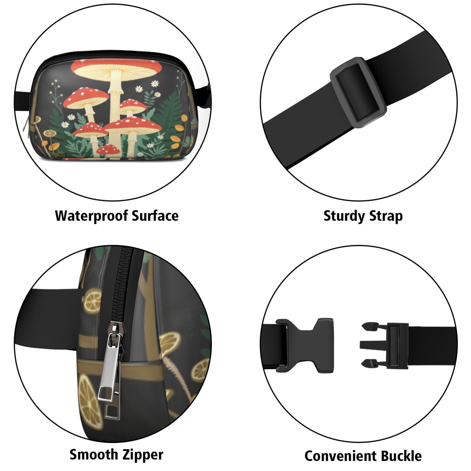 Crossbody Fanny Pack for Sports Enthusiasts Commuters HandsFree Running Belt for Jogging with Adjustable Strap for Outdoors Workout Traveling Mushroom Sporty Waist Pack