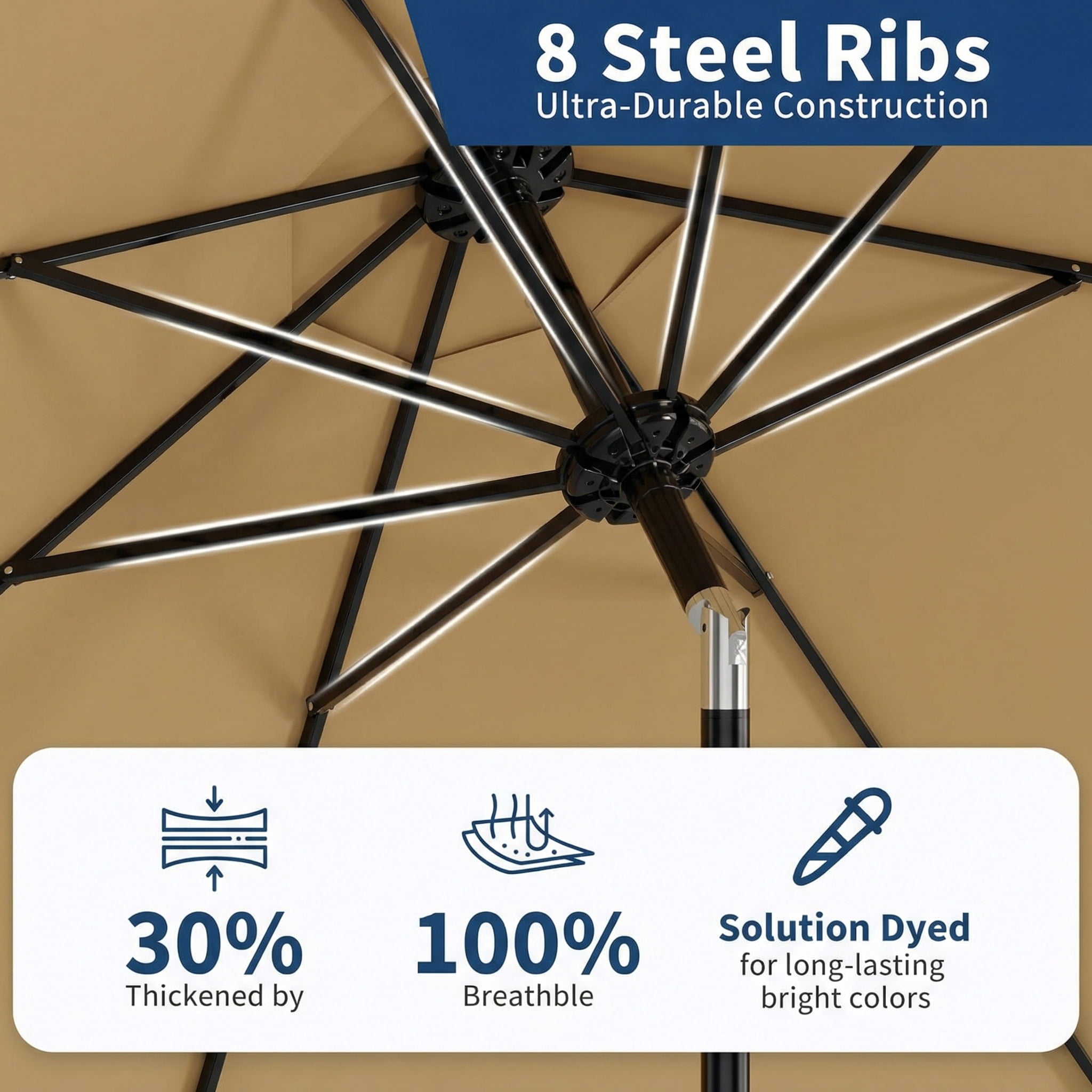 10 ft Patio Umbrella,8 Ribs Outdoor Market Table Umbrella with Crank Lift Push Button Tilt,Tan