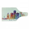 thumbnail image 1 of Detroit Cutting Board, Vibrant Colored Abstract Skyscrapers Modern Architecture Watercolor Style Landmarks, Tempered Glass Cutting and Serving Board, Wine Bottle Shape, Multicolor, by Ambesonne, 1 of 1