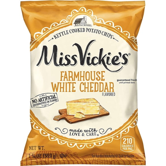 Miss Vickie's Farmhouse White Cheddar Flavored Kettle Cooked Potato Chips 1.375 oz Bags - Pack of 32