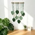 thumbnail image 4 of 10 Leaves Cotton Rope Tassel Tapestry, Boho Chic Aesthetic Wall Hanging Decor, Hand Woven Bohemian Wall Art Ornament for Home Indoor Decoration(Green), 4 of 7