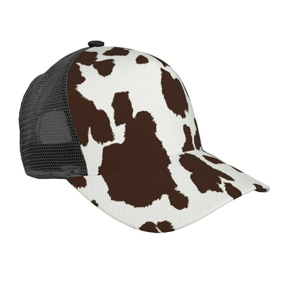 Zufioo Brown Cow Print Mesh Baseball Cap, Adjustable Sport Travel Hat Accessory for Men and Women