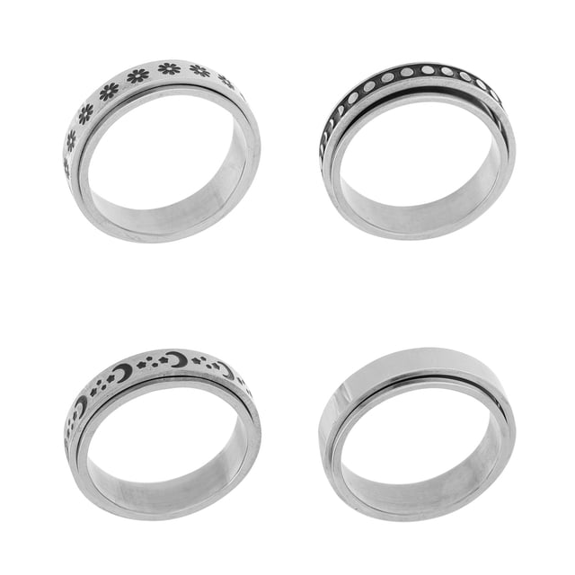 CIMAXIC Birthday 4Pcs Fidget Rings Stars Moon Rings Rotatable Rings Anniversary Birthday Gift,0.91"X0.91"X0.26"