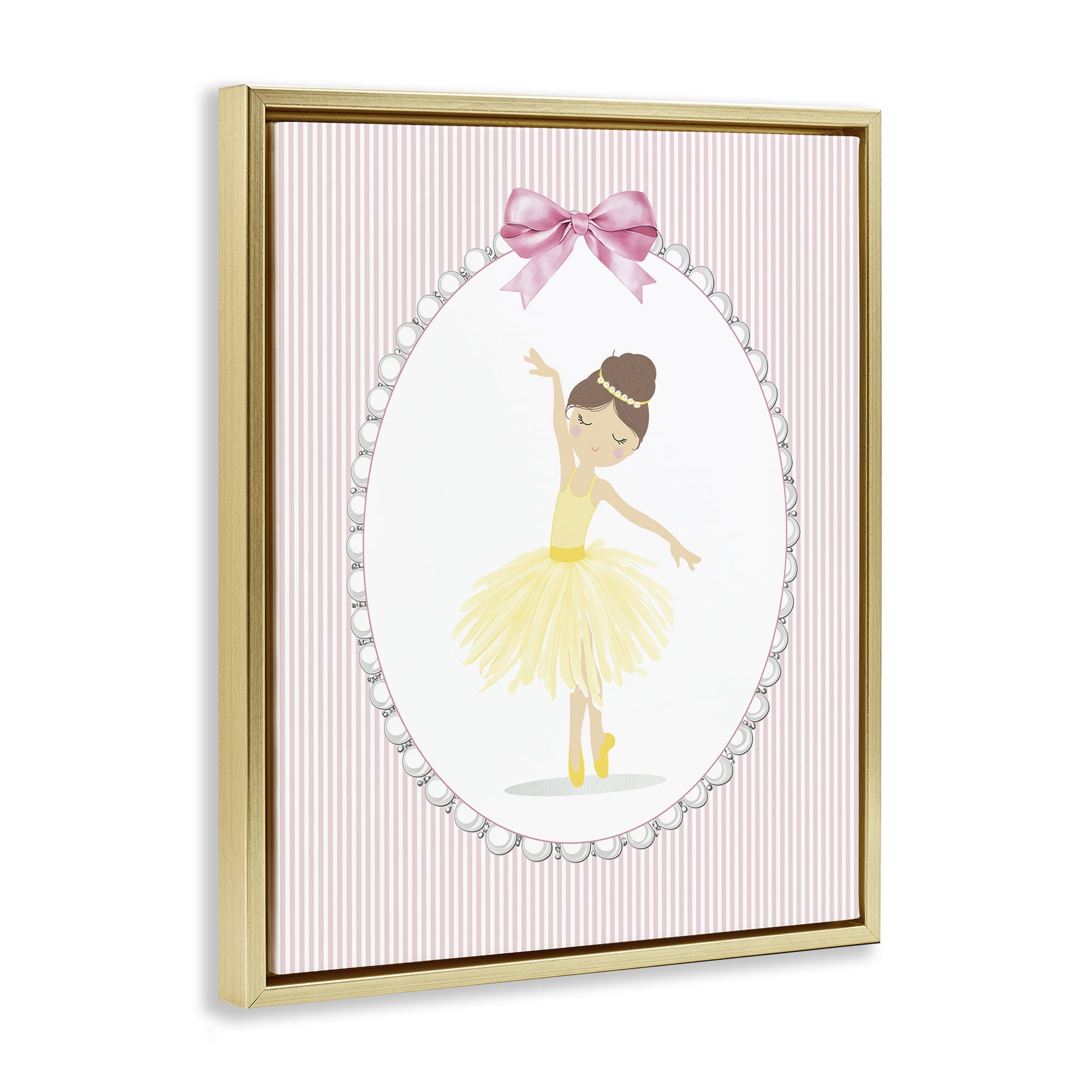 Stupell Industries Dainty Dance on Stripes Gold Framed Floater Canvas Wall Art, design by Christine Simpson Art