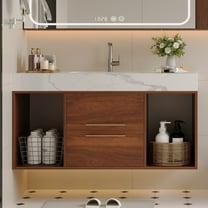 Aukfa 39.4" Floating Bathroom Vanity with Sink, Wall Mounted Cabinet,2 Drawer,Walnut