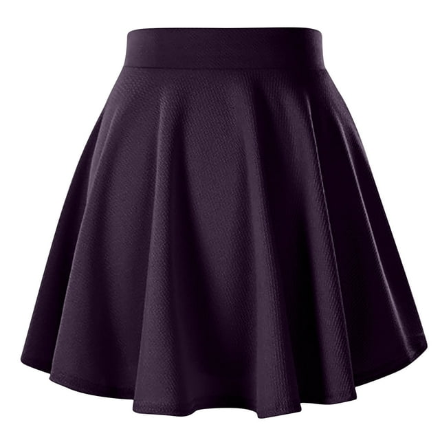 Mrat High Waisted Skirt Women's Basic Versatile Stretchy Flared Casual High Waist Skater Skirt Lightweight Boho Skirts S-37 Black M