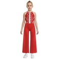 thumbnail image 2 of Sholeno Kids Girls Lyrical Latin Jazz Dance Jumpsuit Shiny Dance Romper Gymnastics Leotard Wide Leg Bodysuit Red 10, 2 of 6