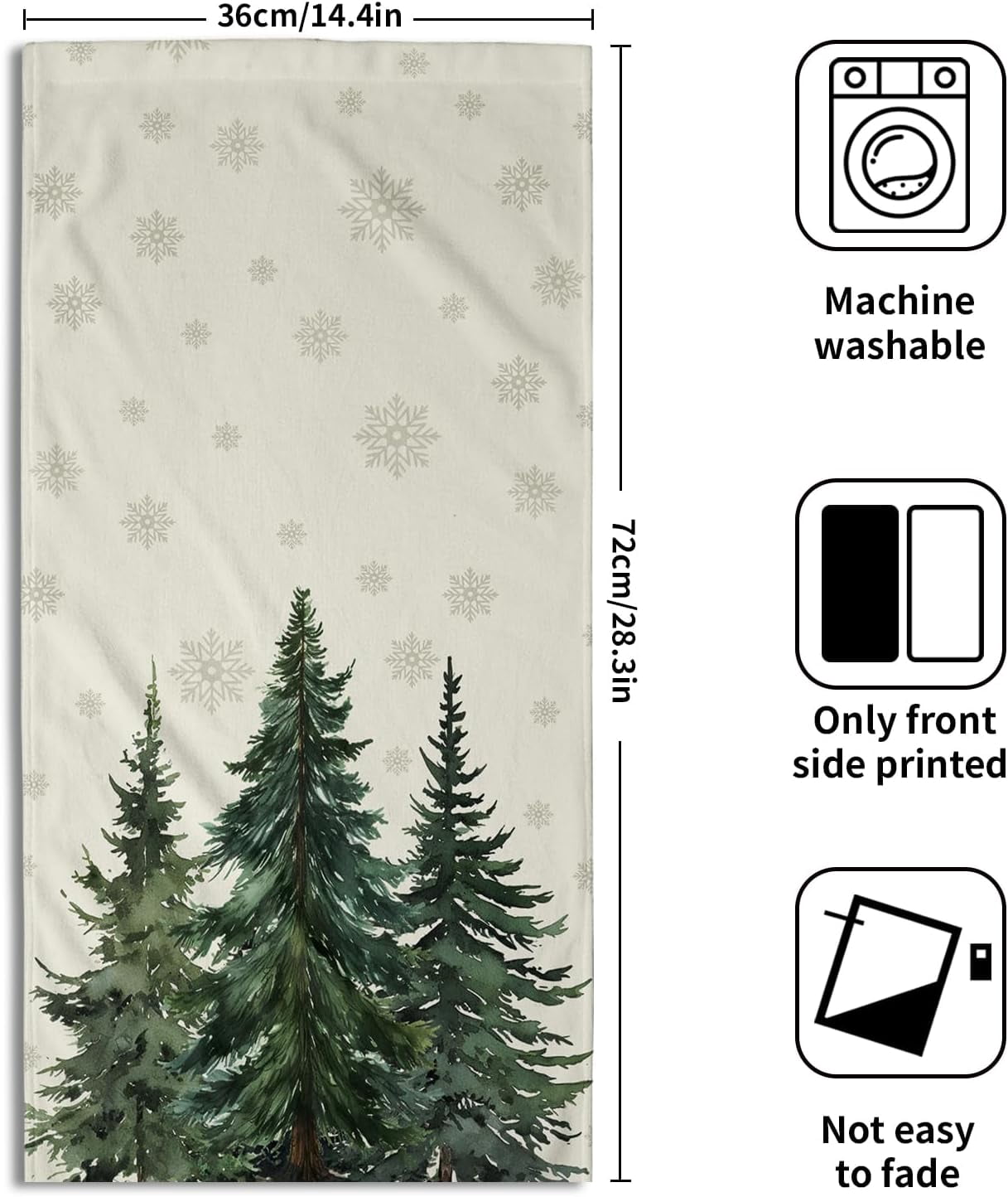 Winter Trees Hand Towels Set of 2, 28x14 Inch Nature Snow Pine Tree Xmas Beige Absorbent Microfiber Fingertip Towel Wash Cloths for Bath Kitchen Yoga Spa Face Hair