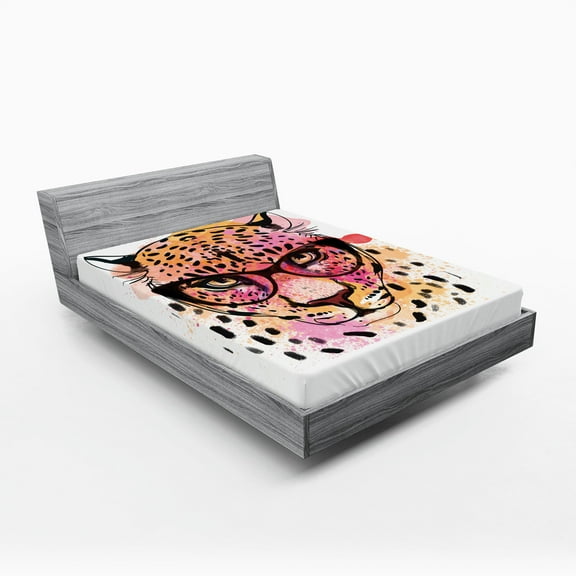 Ambesonne Animal Fitted Sheet, Modern Hipster Leopard, Full Size, Orange Brown Pink