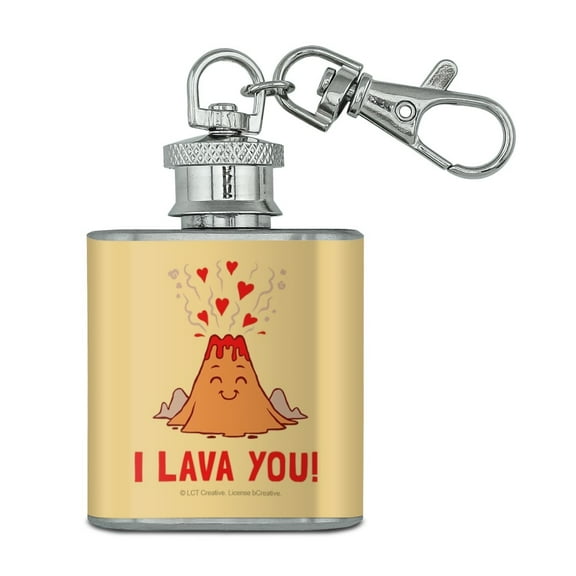 I Lava You Love Volcano Funny Humor Stainless Steel 1oz Mini Flask Key Chain