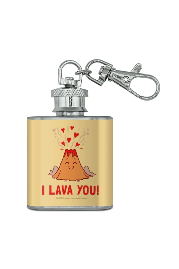 I Lava You Love Volcano Funny Humor Stainless Steel 1oz Mini Flask Key Chain