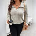 thumbnail image 5 of Summer Sweaters for Women V Neck Collared Long Sleeve Knit Tops Plus Size Curved Hem Pullover Sweater Trendy Lightweight Casual Loose Fit Top Beige 2XL, 5 of 6