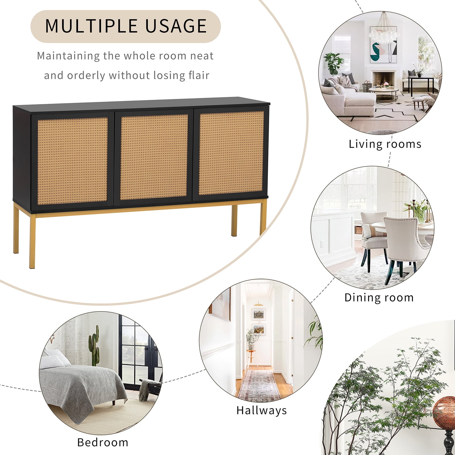 Kepooman 54" Kitchen Sideboard Cabinet, Accent Storage Cabinet with Artificial Rattan Door, Sideboard Buffet Cabinet for Living Room, Black Kepooman 54" Kitchen Sideboard Cabinet, Accent Storage Cabinet with Artificial Rattan Door, Sideboard Buffet Cabinet for Living Room, Black