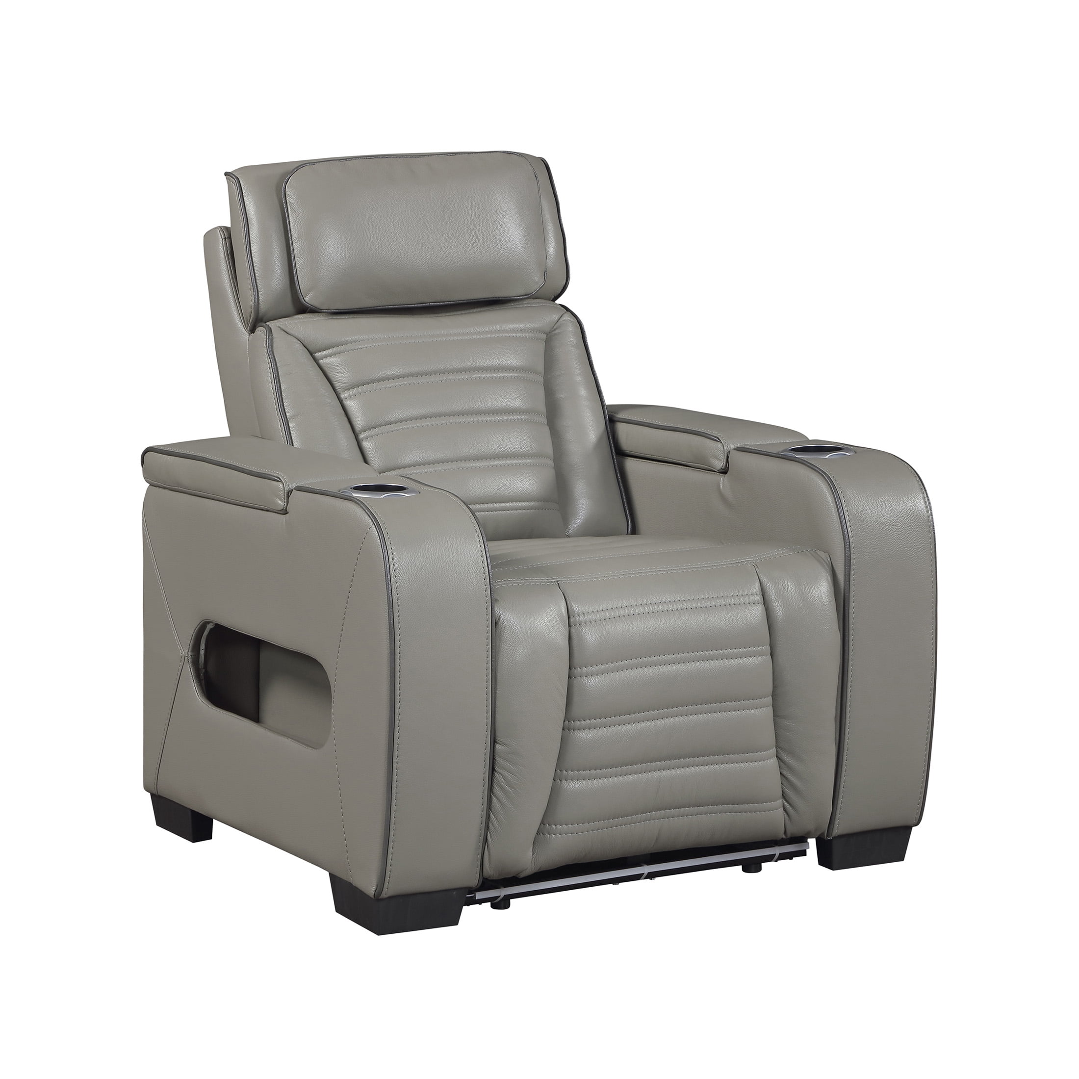 OakvillePark Elantra Leather Match Power Reclining Chair with Power Headrest/Cup holder/Storage Arms/Air Massage/Heat/LED Lighting and Charging Port, Gray